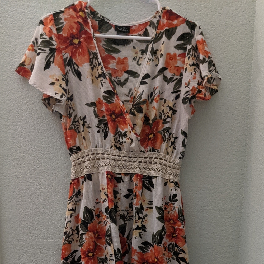 Rue21 Floral Print Deep V-neck Romper Maxi Dress